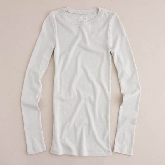 IN SEARCH OF J Crew Perfect Slim Fit Long Sleeve Crew Neck Tee IVORY Large - Picture 1 of 1